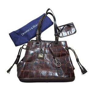 Dooney & Bourke Maurizia Croc Leather Brown Embossed Shoulder Bag Purse